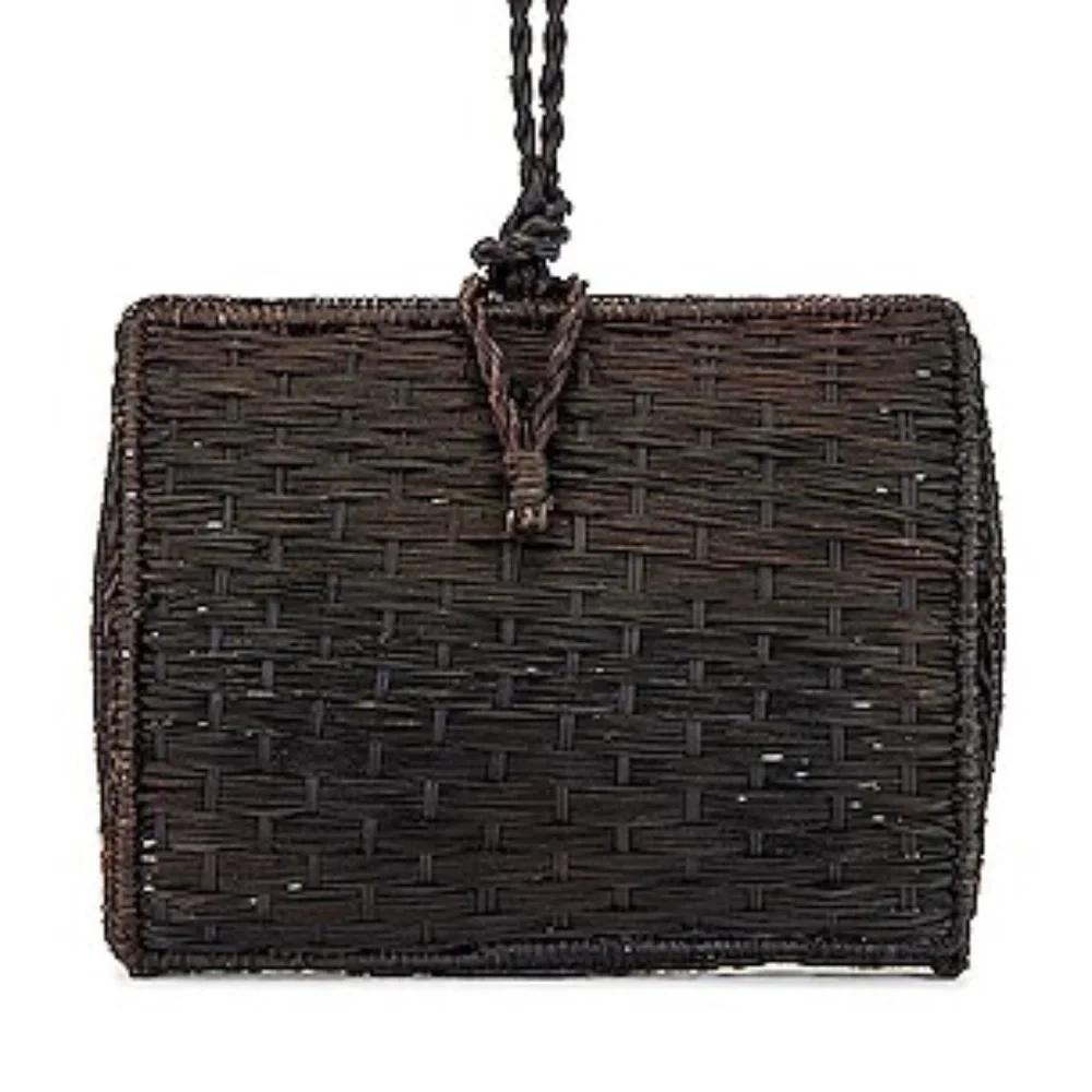 KAANAS Cuzco Vaulted Straw Wristlet in Brown
